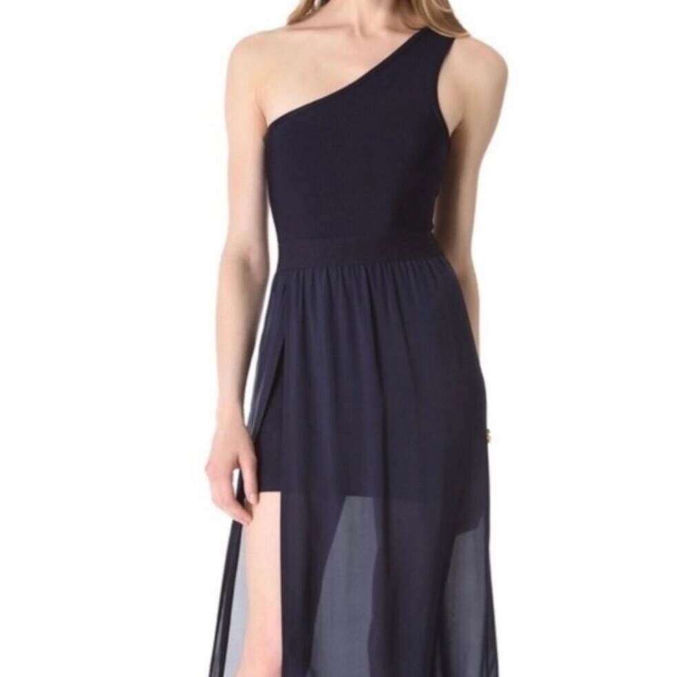 Stretta Navy Blue One Shoulder Bandage Maxi Dress Size S